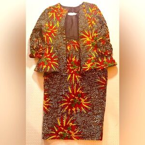 Vibrant‎ Colorful blouse & skirt African Ankara print peplum flare fits like M/L